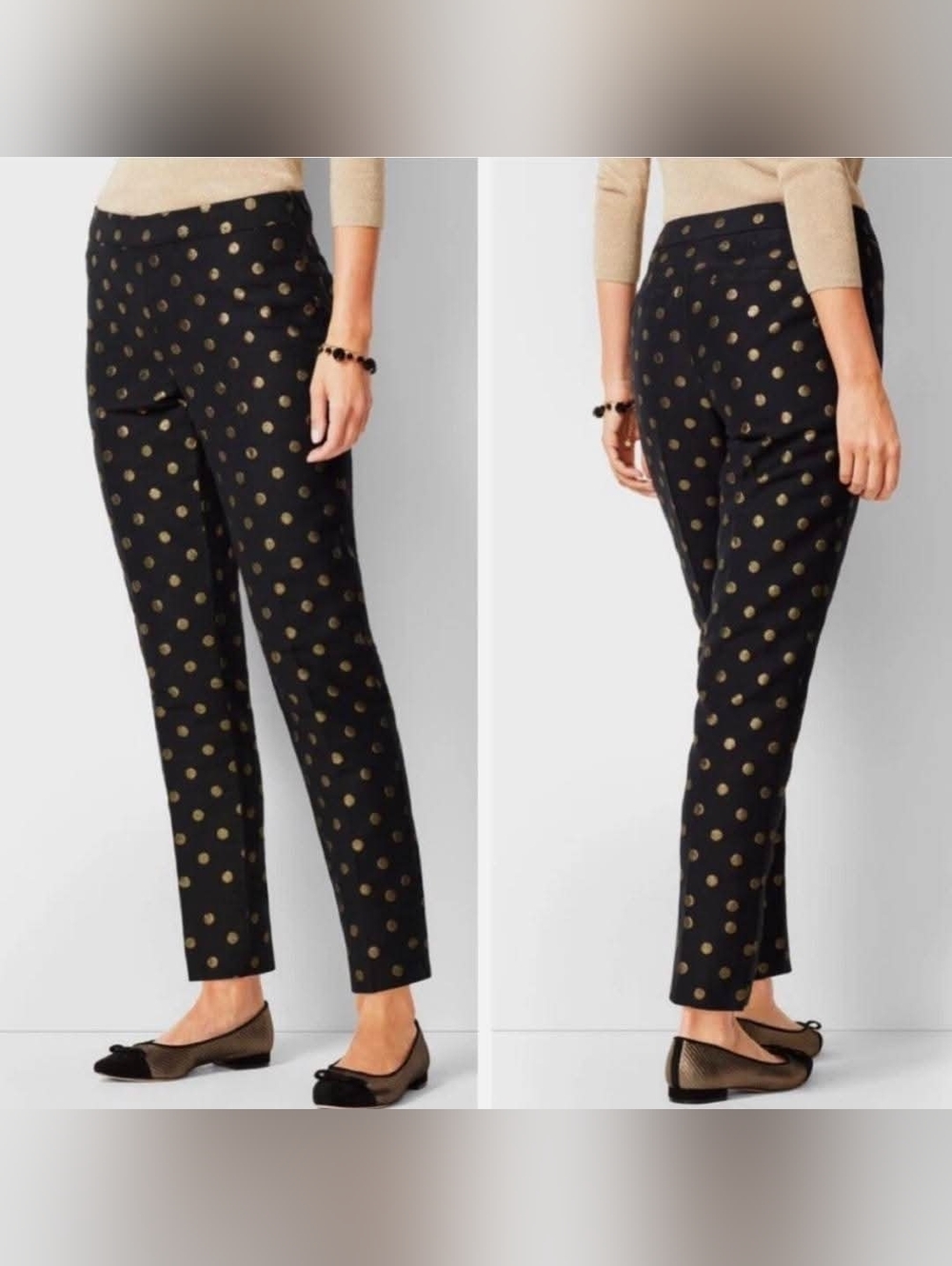 Talbot's RSVP Metallic Black & Gold Dot Dress Pants